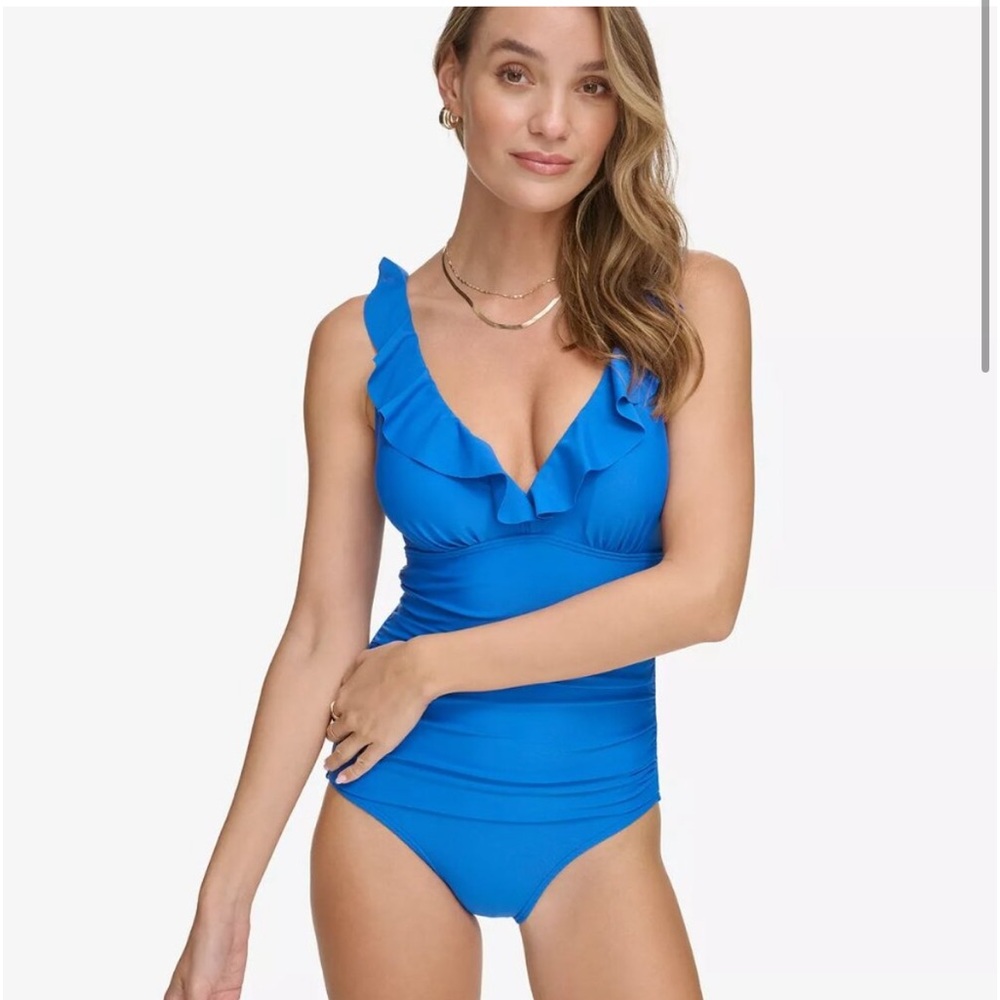 DKNY One Piece NWOT with Ruffled Shoulder Straps Royal Blue Size 4